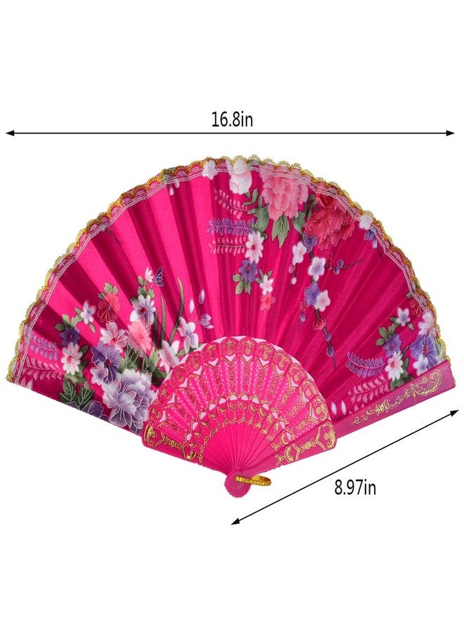 Tayfremn 10pcs Floral Folding Hand Fan Flower Pattern Gold Side Lace Handheld Folding Fans Women Hand Folding Fans Vintage Retro Style Folding Fan - Image 2