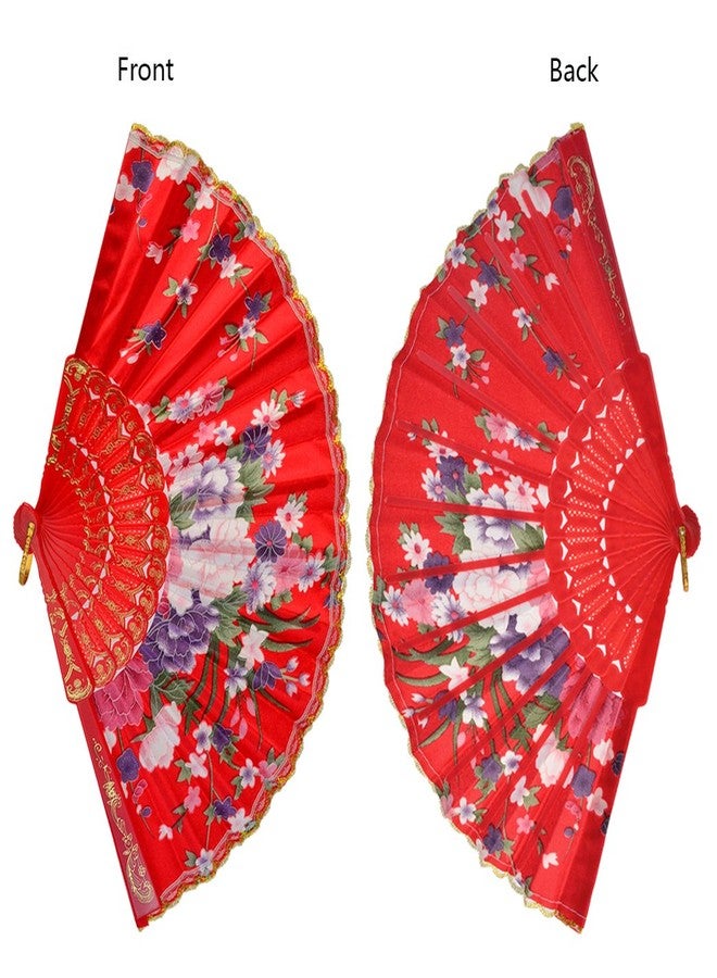 Tayfremn 10pcs Floral Folding Hand Fan Flower Pattern Gold Side Lace Handheld Folding Fans Women Hand Folding Fans Vintage Retro Style Folding Fan - Image 4
