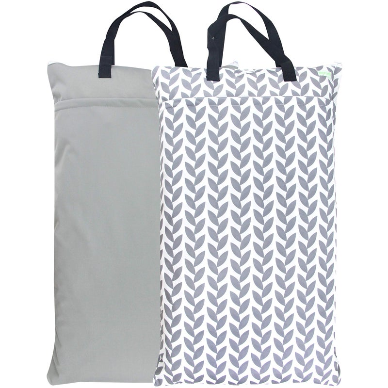 wegreeco Reusable Hanging Wet Dry Cloth Diaper Bag Grey Leaf Grey