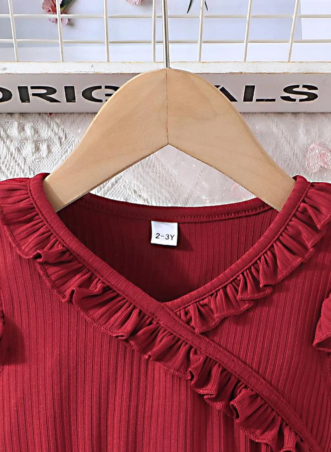 تايك تو Take Two Burgundy Bow Detail Embellished Mesh Dress