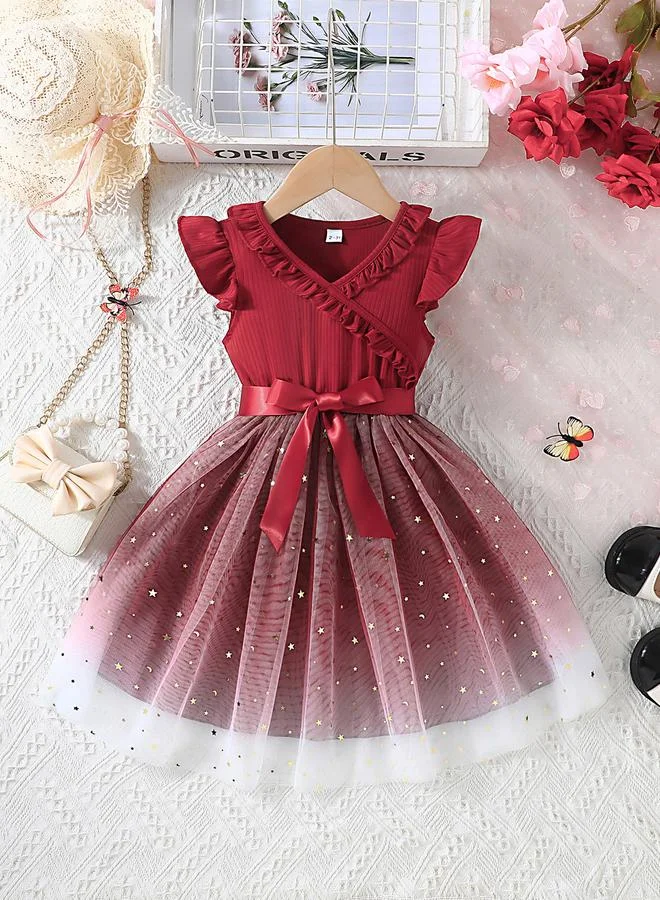 تايك تو Take Two Burgundy Bow Detail Embellished Mesh Dress