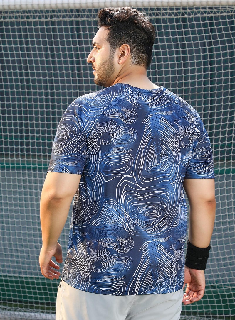 Instafab Plus Men's Navy Blue Swirl-Lined Activewear T-Shirt - Image 5
