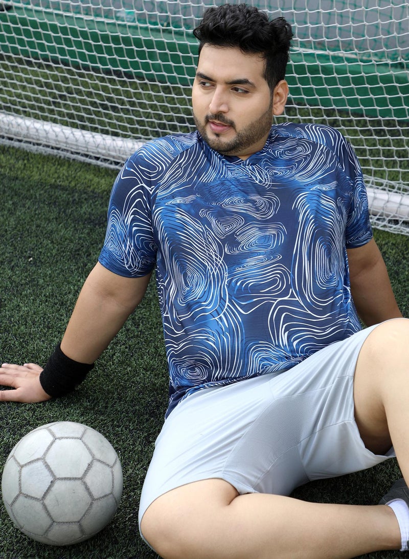 Instafab Plus Men's Navy Blue Swirl-Lined Activewear T-Shirt - Image 1