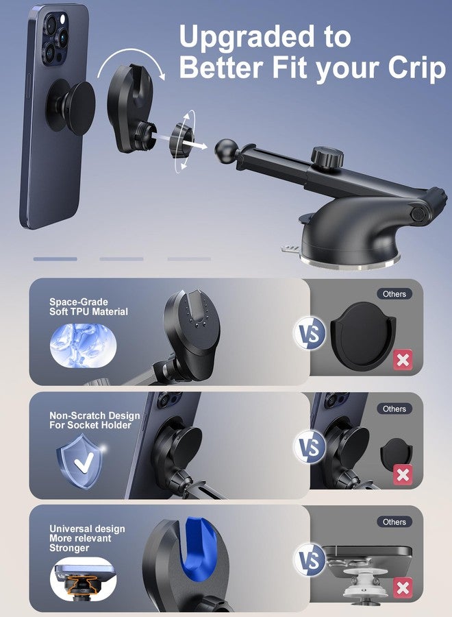TOPGO [2024 Upgraded Socket Car Phone Mount, [Extra Sticky, Non-Shaking] Multi-Functional Suction Cup Dashboard & Windshield Car Phone Holder for iPhone and All Smartphones with Socket Grip - Image 2