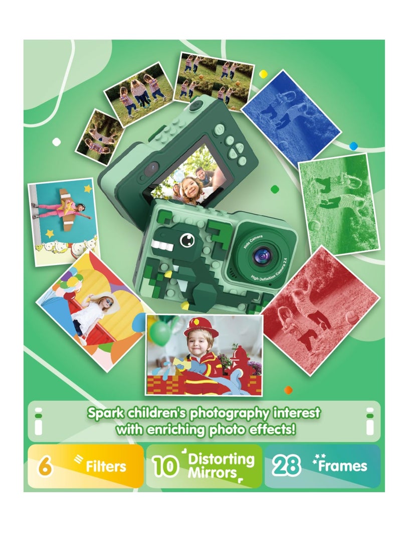 Excefore Kids Camera, Kids Digital Camera, Cartoon Dinosaurs Toddler Camera, New Building Block Kids Cameras Birthday Gifts, Childrens Camera for Toddlers Age 3-9, Green - Image 5