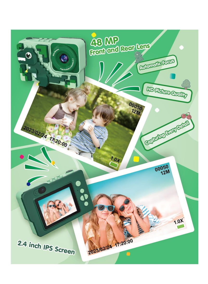 Excefore Kids Camera, Kids Digital Camera, Cartoon Dinosaurs Toddler Camera, New Building Block Kids Cameras Birthday Gifts, Childrens Camera for Toddlers Age 3-9, Green - Image 3
