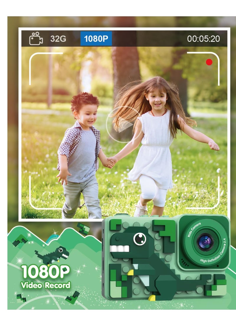 Excefore Kids Camera, Kids Digital Camera, Cartoon Dinosaurs Toddler Camera, New Building Block Kids Cameras Birthday Gifts, Childrens Camera for Toddlers Age 3-9, Green - Image 4