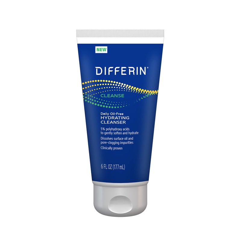 Differin Facial Cleanser Daily Oil Free Hydrating Face Wash by the makers of Differin Gel Gentle Skin Care for Acne Prone Skin PHAs 6 Oz