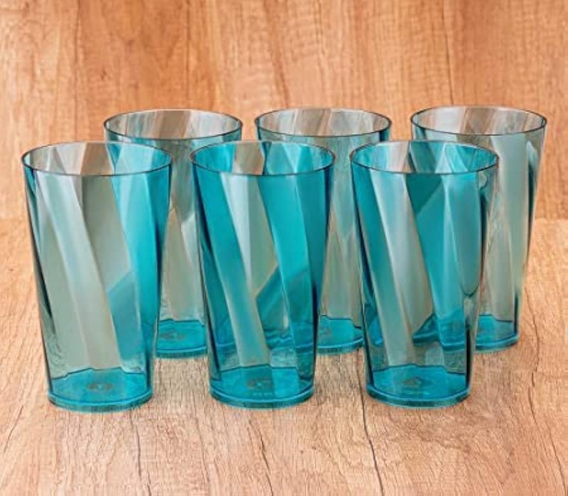 AWICKTIK 6 Pcs Unbreakable Transparent BPA Free Food Grade Plastic Fiber Drinking Water Glass Set, Juice Glass, Cocktail, Lassi, Soda, Milkshake, Beer Glass, Wine Glass Set 300 ml - Image 1