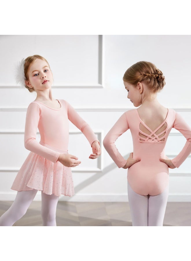 NajmStyle Girls Ballet Leotards Toddler Long Sleeve Crisscross Back Dance Dress Outfit with Removable Shiny Skirt Combo - Image 2