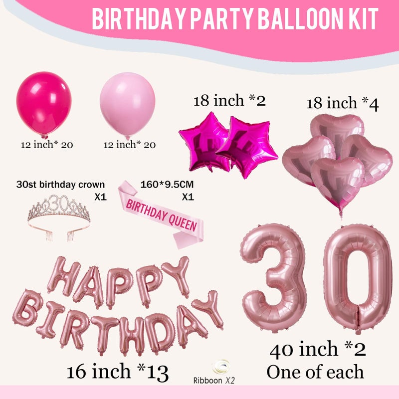 yeewaka 30th Birthday Party Decorations for Her 30 Sash and Tiara happybirthday letter 30 Number Balloons Hot pink and pink balloons Star heart balloons 30th Birthday Gifts for Her - Image 4
