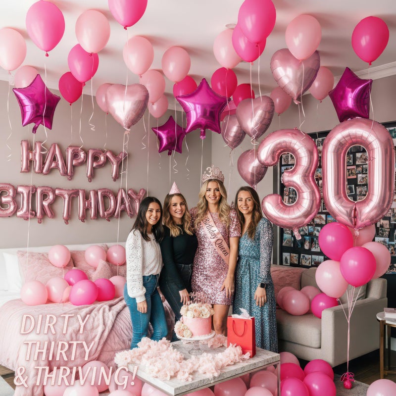 yeewaka 30th Birthday Party Decorations for Her 30 Sash and Tiara happybirthday letter 30 Number Balloons Hot pink and pink balloons Star heart balloons 30th Birthday Gifts for Her - Image 5