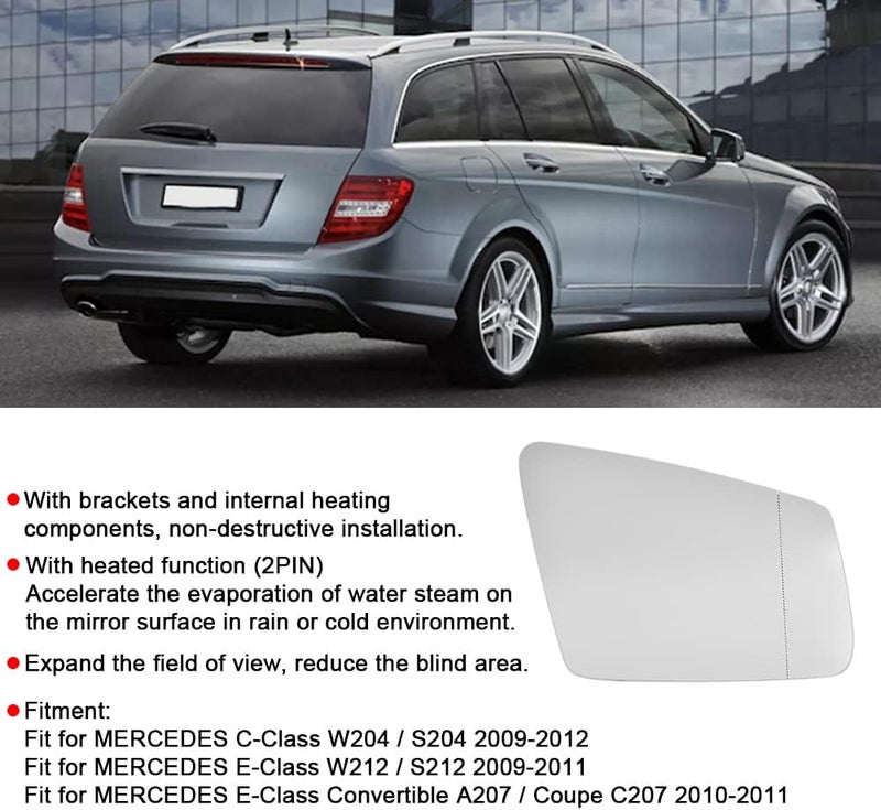 woobles Heated Rearview Mirror Glass Anti Fog Heated Rearview Mirror Glass A3159473 Replacement for C Class E Class W204 W212(Right) Right - Image 2