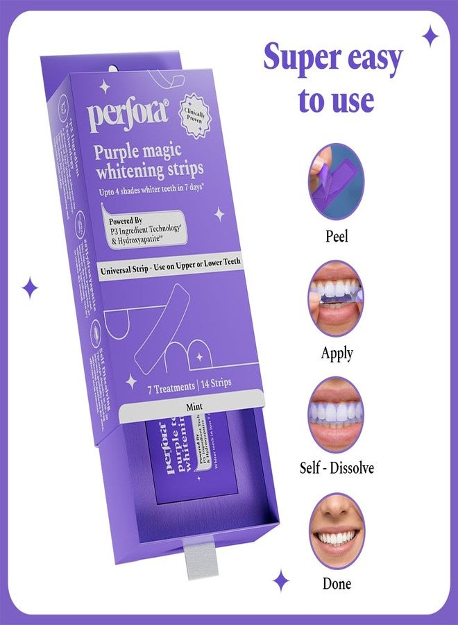 بيرفورا شرائط تبييض الأسنان بيرفورا البنفسجية - عبوة من 7 علاجات (14 شريطًا) - تُبيض الأسنان من أول استخدام | عناية فموية آمنة على المينا وخالية من البيروكسيد والحساسية | تحتوي على PAP وهيدروكسيباتيت لإزالة البقع | شرائط ذاتية الذوبان - Image 4