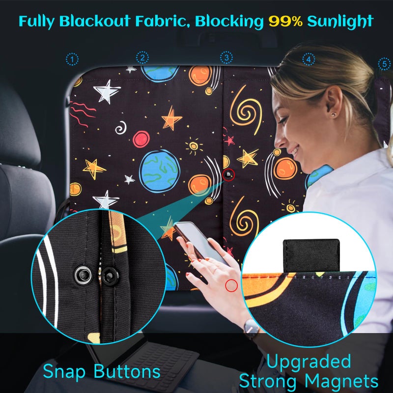 VVAYHUA Car Window Shades, 2 Packs Magnetic Car Sun Shades for Baby, 2 Layers for Blackout/See Through Options Colorful Starry Pattern Side Window Curtain for Kids Heat/UV Blocker - Image 2