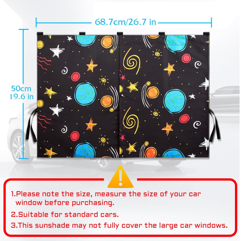 VVAYHUA Car Window Shades, 2 Packs Magnetic Car Sun Shades for Baby, 2 Layers for Blackout/See Through Options Colorful Starry Pattern Side Window Curtain for Kids Heat/UV Blocker - Image 4
