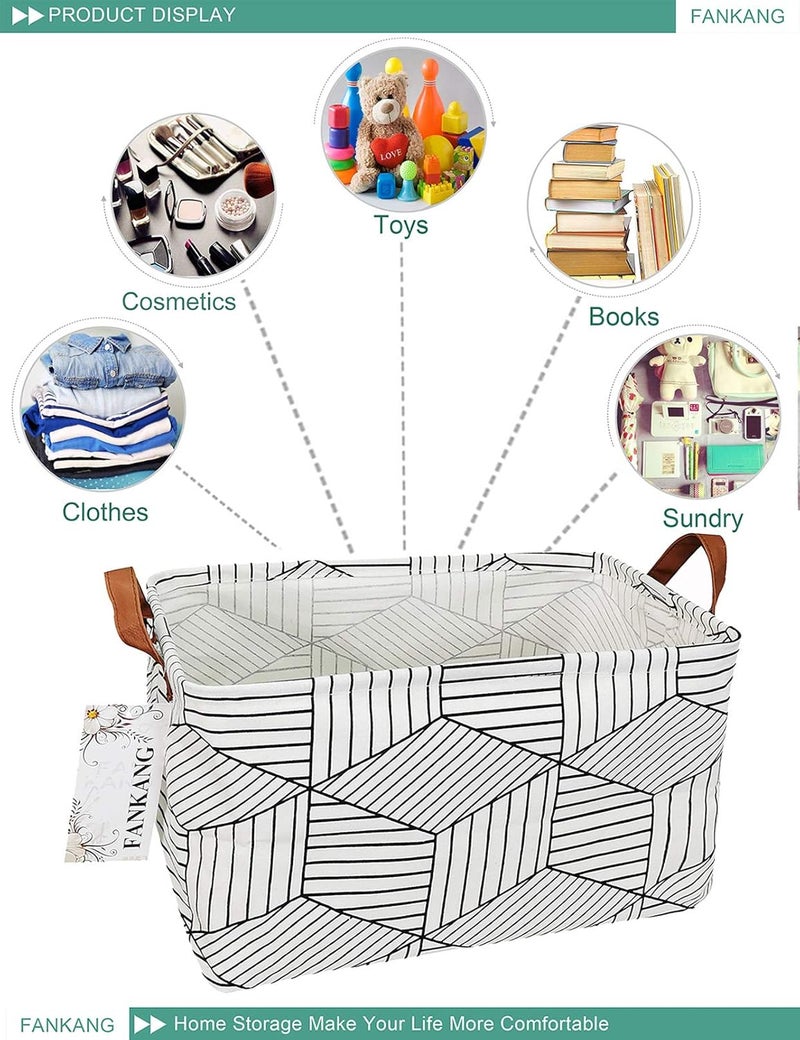 FANKANG Storage Basket,Nursery Hamper Canvas Laundry Basket Foldable with Waterproof PE Coating Storage, Office, Bedroom, Clothes,Toys (L, REC-Diamond) - Image 3