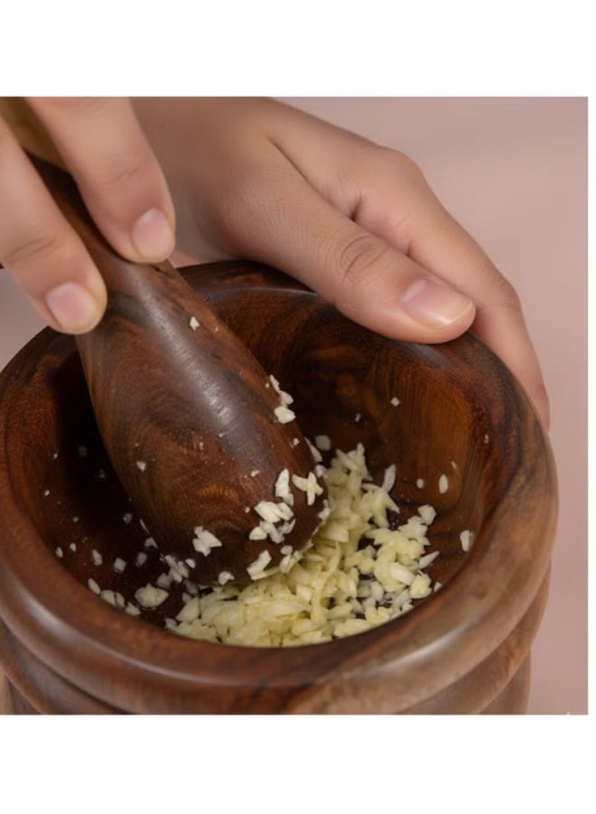 CASA HOME CasaHome Handcrafted Natural Sarsou Wood Mortar & Pestle Durable Grinder Spices Herbs Egypt - Image 3