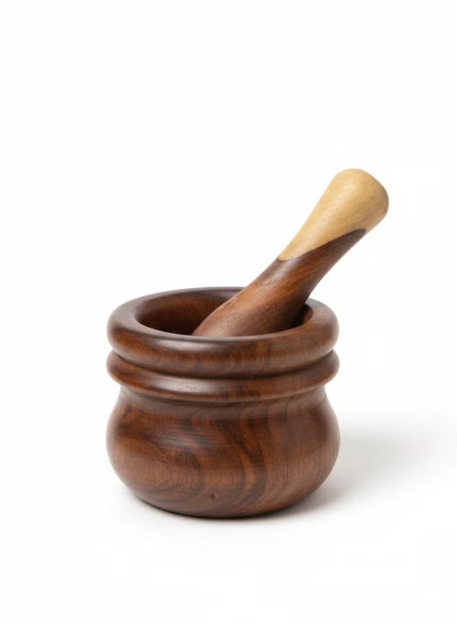 CASA HOME CasaHome Handcrafted Natural Sarsou Wood Mortar & Pestle Durable Grinder Spices Herbs Egypt - Image 1