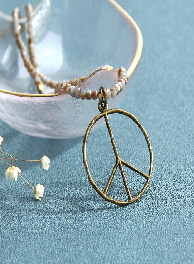 KELITCH Peace Sign Necklace Hand Silver Pendant Necklace Crystal Beaded Necklaces - Image 2