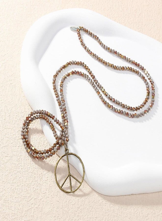 KELITCH Peace Sign Necklace Hand Silver Pendant Necklace Crystal Beaded Necklaces - Image 3