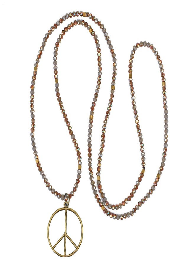 KELITCH Peace Sign Necklace Hand Silver Pendant Necklace Crystal Beaded Necklaces - Image 1