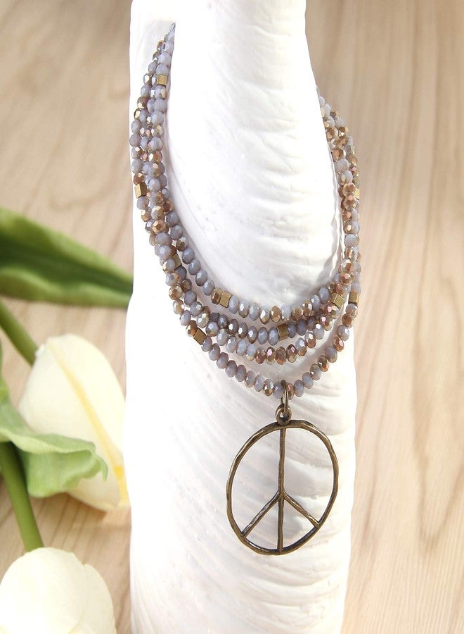 KELITCH Peace Sign Necklace Hand Silver Pendant Necklace Crystal Beaded Necklaces - Image 5