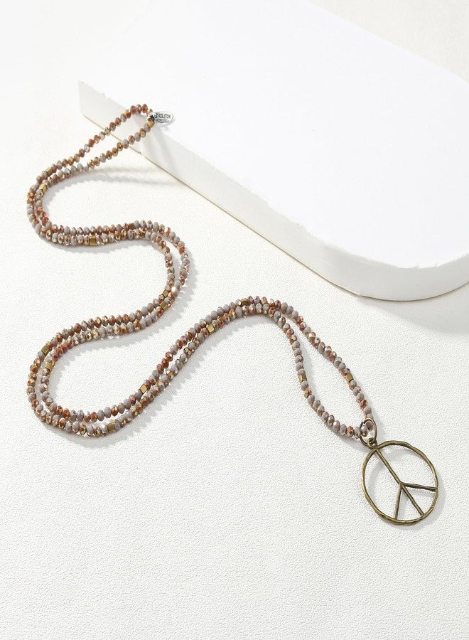KELITCH Peace Sign Necklace Hand Silver Pendant Necklace Crystal Beaded Necklaces - Image 4