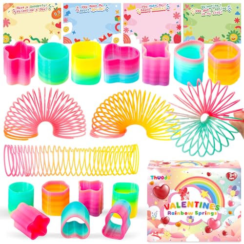 Thuodo 32 Pack Valentines Cards for Kids Classroom with Rainbow Coil Spring Stress Relieve Anxiety Toys Valentines Day Gifts For Kids Boys Girls Game Prizes Party Favors Supplies - Image 1