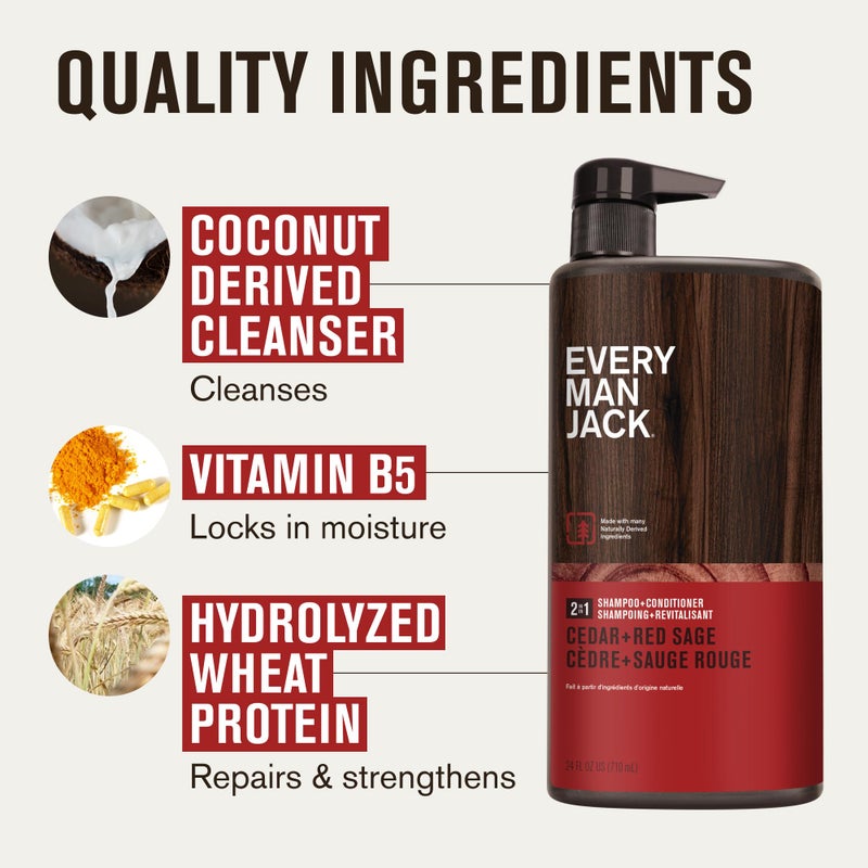 Every Man Jack 2-in-1 Daily Shampoo + Conditioner - Cedar and Red Sage | Nourishing For All Hair Types, Naturally Derived, Cruelty-Free Shampoo and Conditioner Set for Men | 24oz -1 Bottle - Image 5