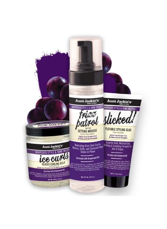 Aunt Jackie’S Grapeseed Collection Perfect Slay 3 Pack Bundle Ice Curls Frizz Patroil Slicked Frizz And Outofplace Strands Don’T Stand A Chance A Sleek And Shiny Finishing Touch To Every Style