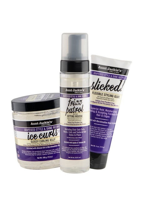 Aunt Jackie’S Grapeseed Collection Perfect Slay 3 Pack Bundle Ice Curls Frizz Patroil Slicked Frizz And Outofplace Strands Don’T Stand A Chance A Sleek And Shiny Finishing Touch To Every Style