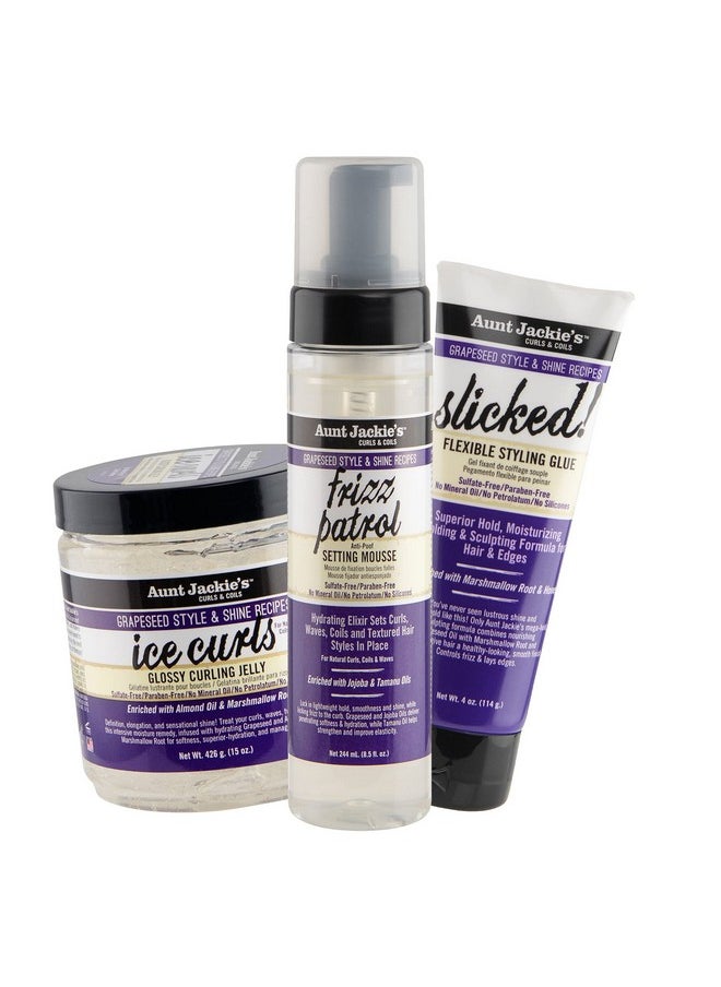 Aunt Jackie’S Grapeseed Collection Perfect Slay 3 Pack Bundle Ice Curls Frizz Patroil Slicked Frizz And Outofplace Strands Don’T Stand A Chance A Sleek And Shiny Finishing Touch To Every Style