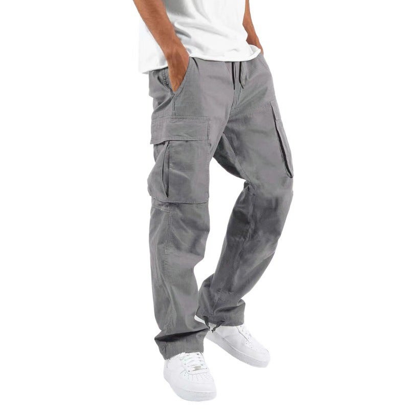 2022 Amazon summer new mens overalls European and American independent station foreign trade drawstring multi-pocket casual pants Grey 1
