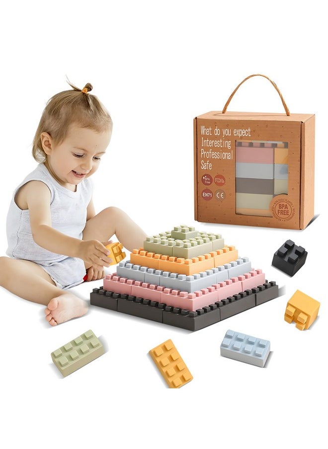 ROHSCE ROHSCE Silicone Blocks Soft Building Blocks, Montessori Educational Toy Soft Baby Blocks for Teething Gifts, Large Sensory Stacking Toys for Preschool Learning Creative Play, 20PCS  - Image 1