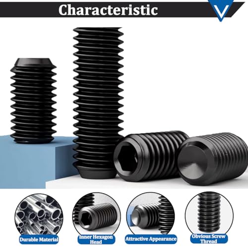 Seamaka 400Pcs SAE Set Screws Assortment Kit with Allen Keys,12 Size 12.9 Class Alloy Steel Set Screw Assortment Kit,1/8"-40 to 5/16"-18 Internal Set Screws for Bathroom Fixtures - Image 3
