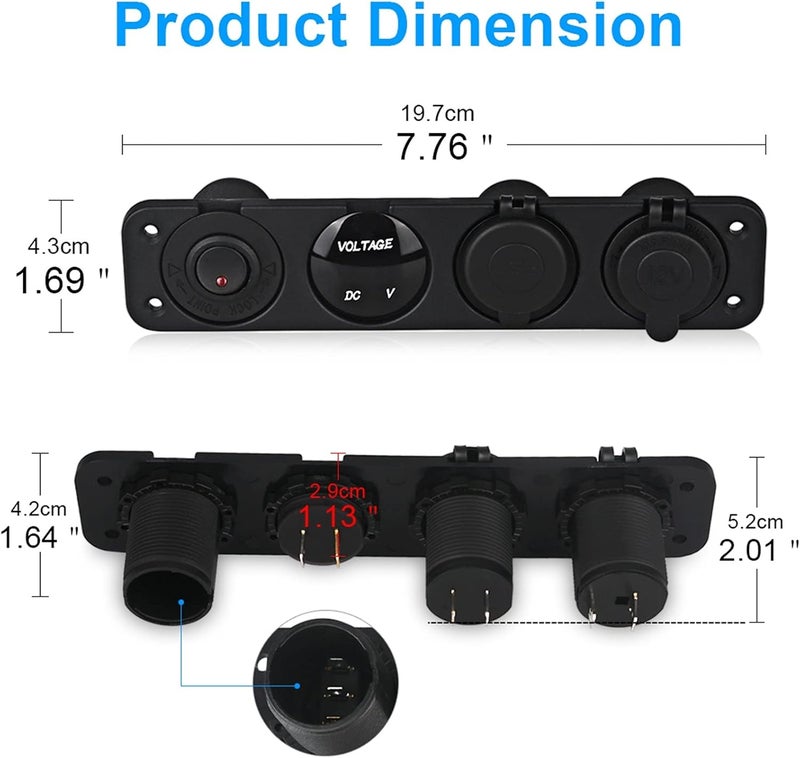 Wivplex 4 Hole Panel Base Dual USB Voltmeter Power Socket - Image 2