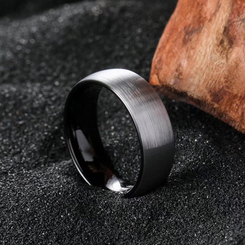 King Will Titanium Wedding Band for Men Women-8mm Width Pure Titanium Wedding Ring with Inner Black Plated Brushed and Matte Design Comfort Fit Size8 - Image 2