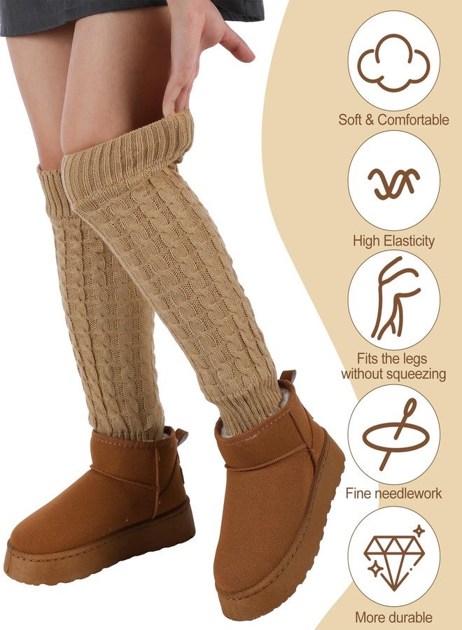 Chuarry Winter Fleece Lined Leg Warmer for Women Knit Long Boot Socks Double Layer Skating Warmth (6, Black, White, Light Gray, Coffee, Khaki, Dark Khaki) - Image 4