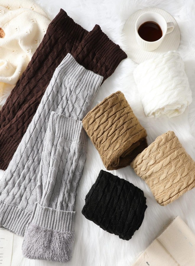 Chuarry Winter Fleece Lined Leg Warmer for Women Knit Long Boot Socks Double Layer Skating Warmth (6, Black, White, Light Gray, Coffee, Khaki, Dark Khaki) - Image 5