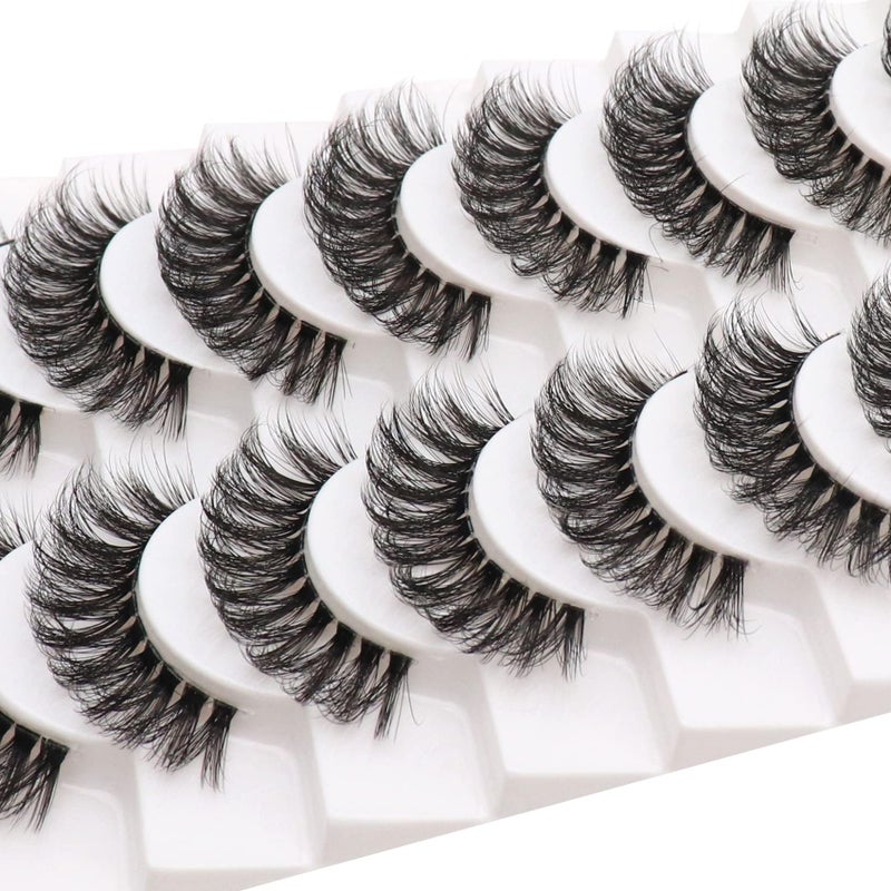 Veleasha Russian Strip Lashes with Clear Band Looks Like Eyelash Extensions D Curl Lash Strips 10 Pairs Pack DT03
