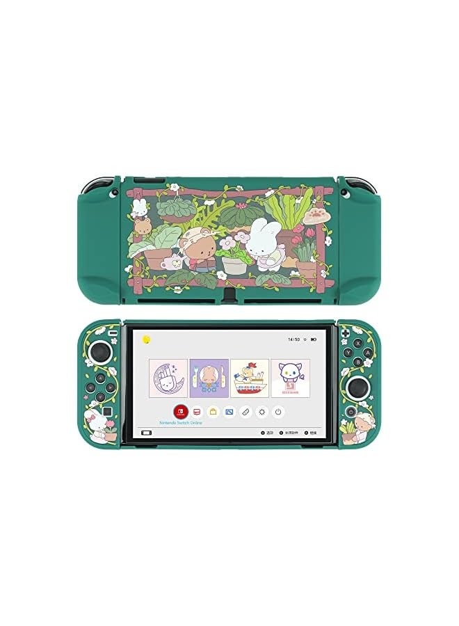 PROMASS Protective Case Slim Cover Case Compatible with Nintendo Switch OLED and Joy Con - Shock-Absorption and Anti-Scratch Skin Case for OLED Switch - Bunny Garden - Image 1
