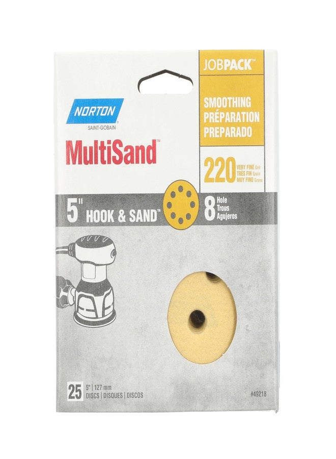 Norton 5" Norton 49218 MultiSand Hook & Sand 8-Hole Sanding Disc, P220-Grit, 25-Pack - Image 1