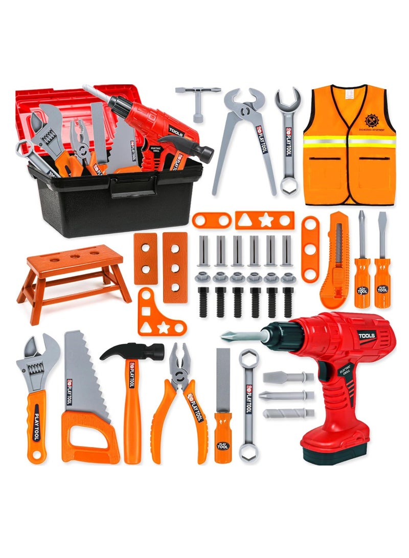 Kids Tool Set - 50Pcs Toddler Tool Set Age 3-5 Construction Toys with Tool Box & Electronic Toy Drill Pretend Play Dress Up Toddler Boys Toys 4-6 Birthday Gifts for 3 4 5 6 7 Year Old Boy Girl  - Image 1