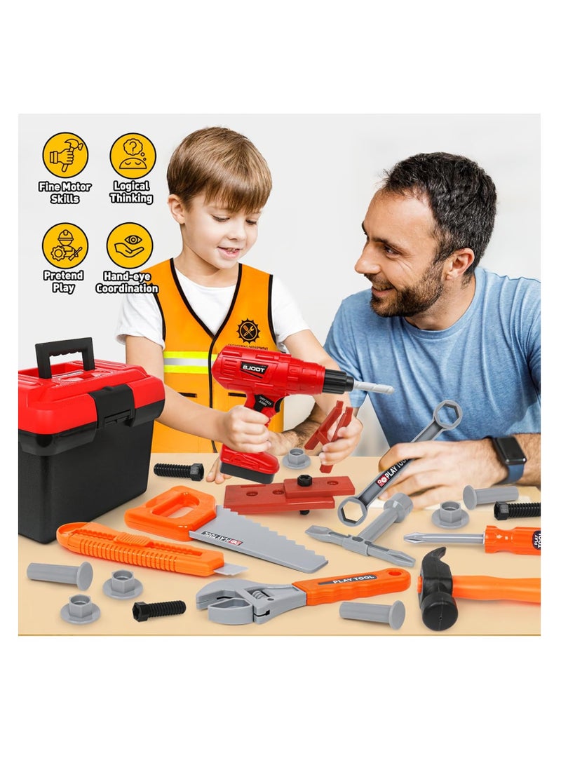 Kids Tool Set - 50Pcs Toddler Tool Set Age 3-5 Construction Toys with Tool Box & Electronic Toy Drill Pretend Play Dress Up Toddler Boys Toys 4-6 Birthday Gifts for 3 4 5 6 7 Year Old Boy Girl  - Image 2