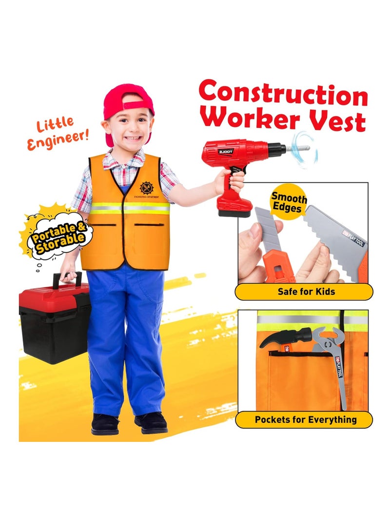 Kids Tool Set - 50Pcs Toddler Tool Set Age 3-5 Construction Toys with Tool Box & Electronic Toy Drill Pretend Play Dress Up Toddler Boys Toys 4-6 Birthday Gifts for 3 4 5 6 7 Year Old Boy Girl  - Image 5