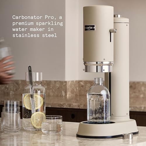 Aarke Carbonator Pro, Sparkling & Carbonation Water Machine, Stainless Steel with Glass Reusable Bottle Volume 800 mL/27 fl oz (Sand) - Image 4