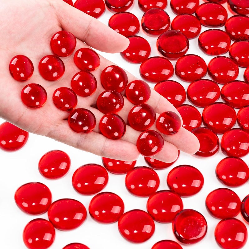 Foncomy Red Flat Glass Marbles, 0.97 lb Transparent Vase Filler Pebbles Gems, Decorative Glass Beads for Vases, Table Scatter, Crafts, Floral, Mancala Stones, Centerpieces, Aquarium Rocks for Fish Tank - Image 1