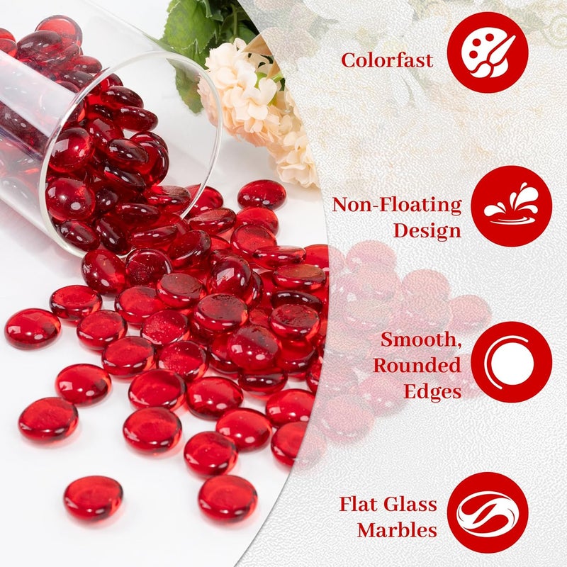Foncomy Red Flat Glass Marbles, 0.97 lb Transparent Vase Filler Pebbles Gems, Decorative Glass Beads for Vases, Table Scatter, Crafts, Floral, Mancala Stones, Centerpieces, Aquarium Rocks for Fish Tank - Image 3