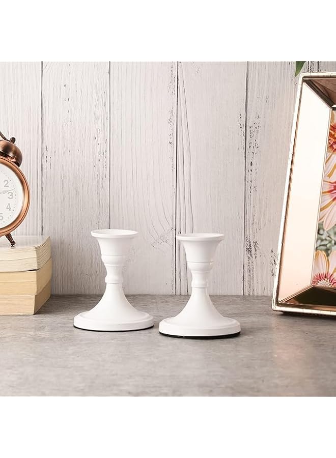 The Bros Candlestick Holders Set 2 Pcs,Taper Candle Holders, Candle Holders, candle holders for table centerpiece for Wedding, Festival, Party & Festival Decor (Metal, White) - Image 2